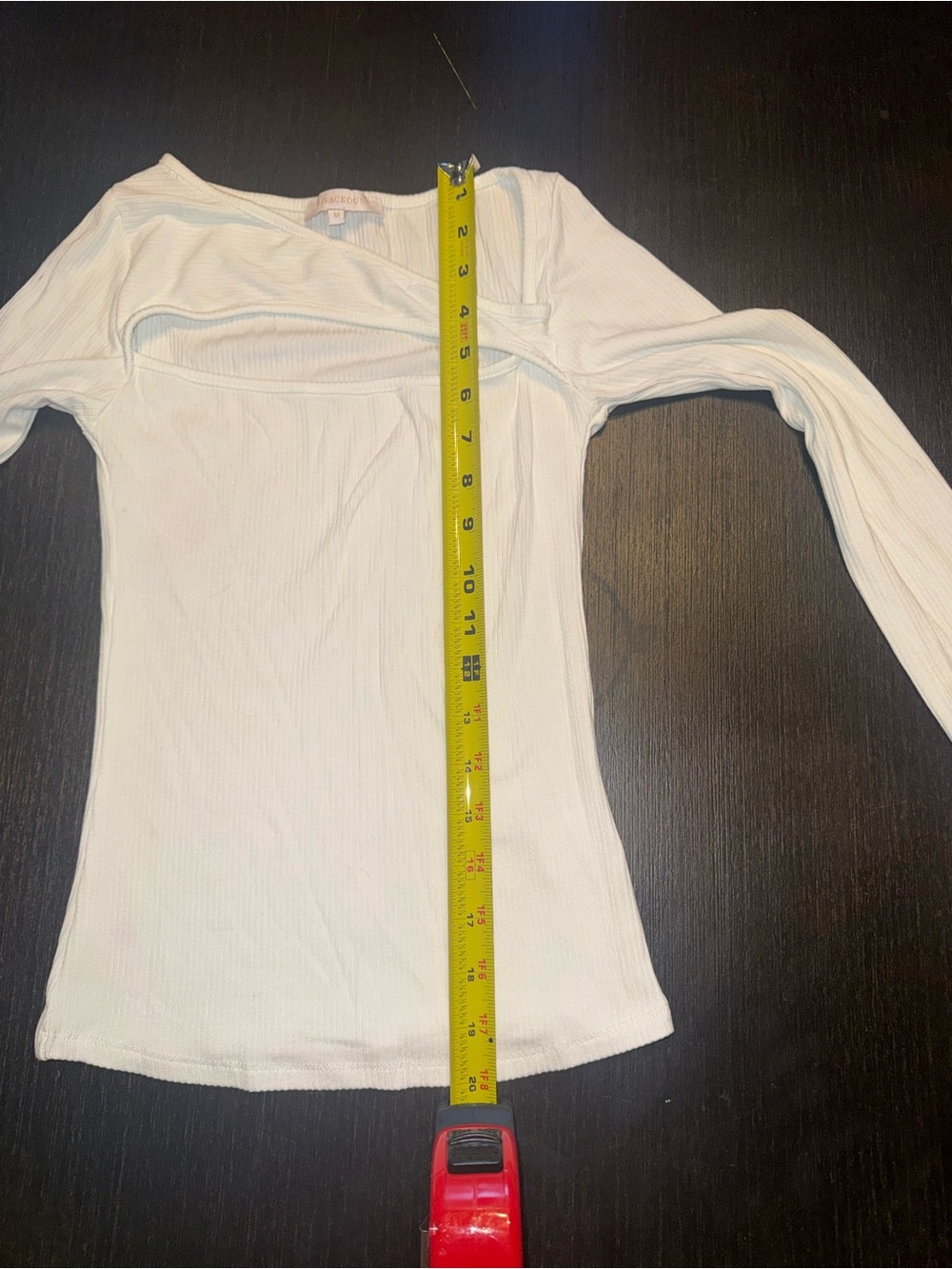 Olivaceous White Ribbed Asymmetrical Cutout Long Sleeve Top Y2K Coquette - Picture 4 of 7